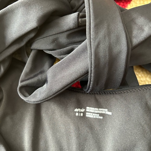 Aerie Black One Piece Bathing Suit Swimsuit Full Coverage Cutout Wrap Tie M - Picture 3 of 5